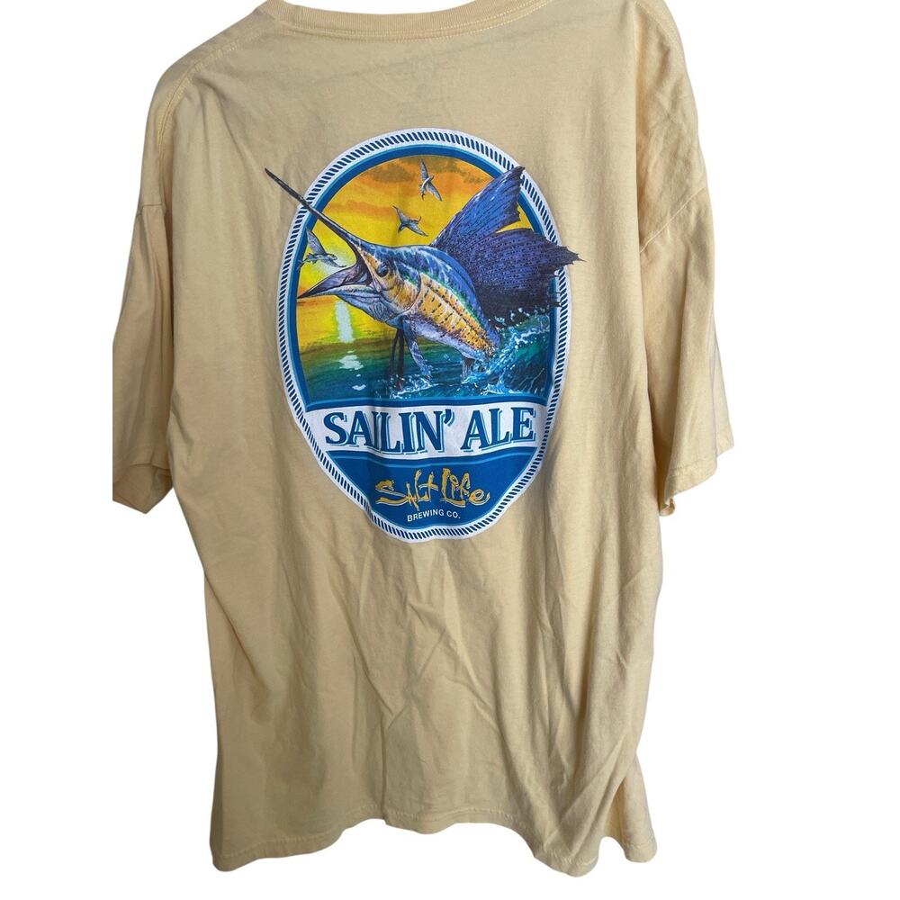 SALT LIFE SIZE XL YELLOW TEE SHIRT WITH FISH GRAPHIC ON BACK - Picture 3 of 3